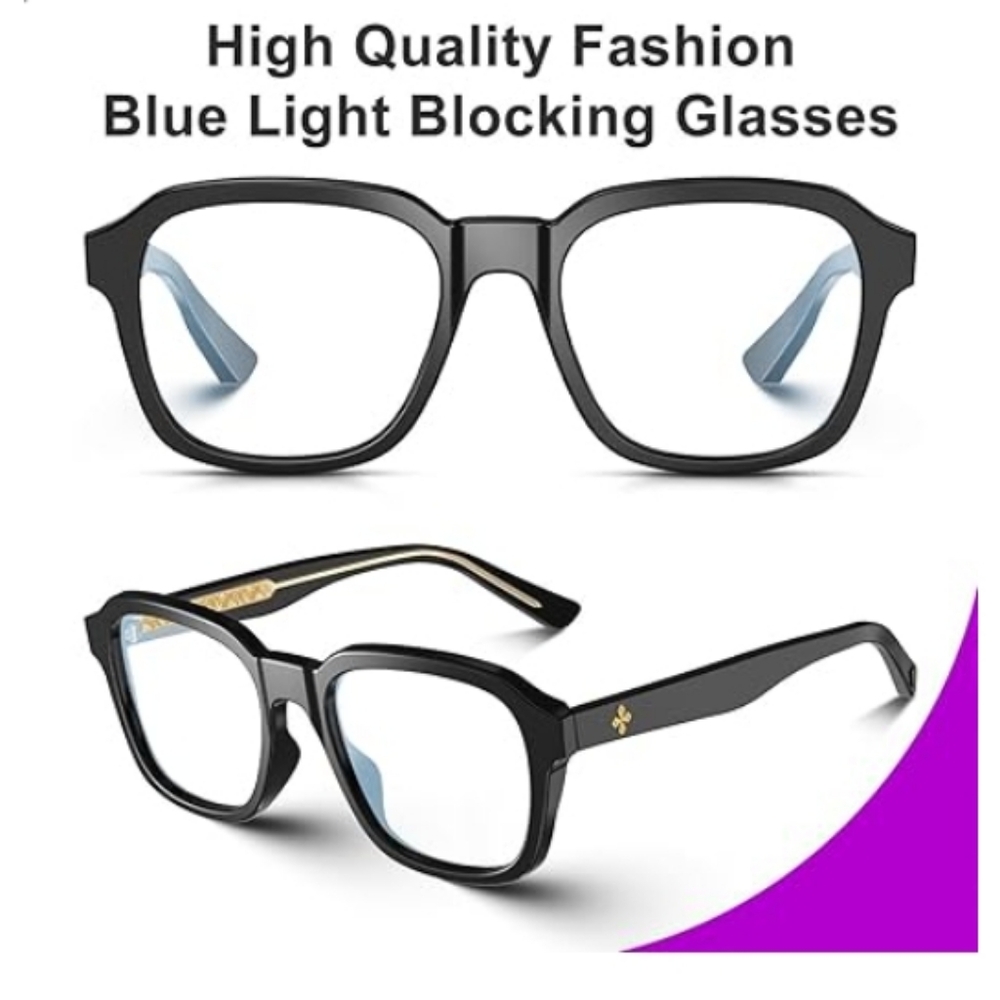 Oversized Square Blue Light Blocking Glasses Computer Black Frame Eyewear - Picture 2 of 9